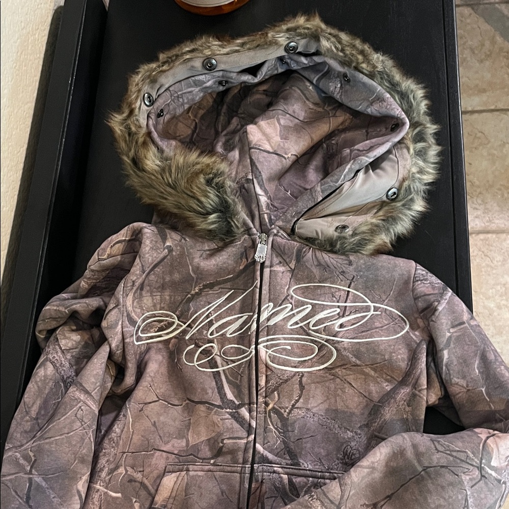 Women's Camouflage Jacket with Faux Fur Hood
